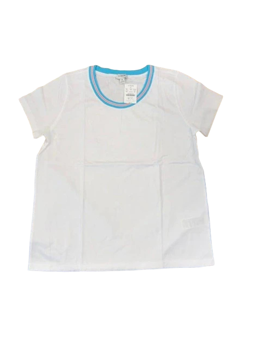 NWT J. Crew White W/Blue & Pink Striped Ringer Cotton Tee -